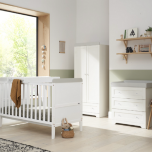 3 Piece Nursery Furniture Set in White and Grey Bambini